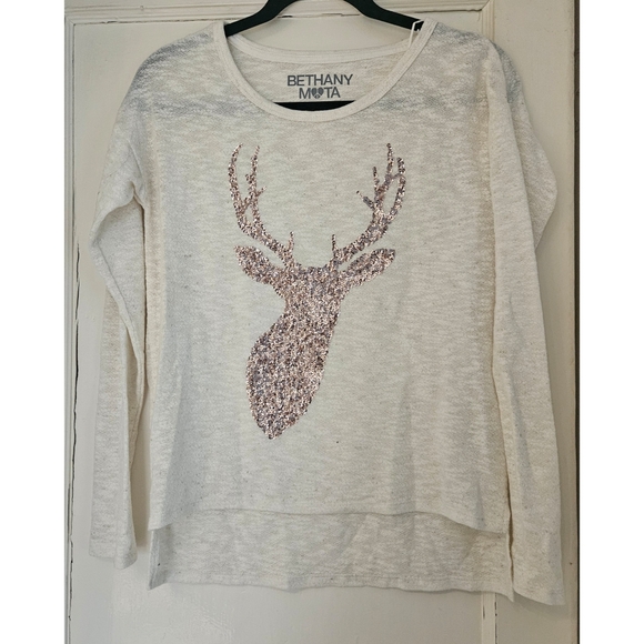 BETHANY MOTA x Aeropostale Deer Sequin Long Sleeve Top XS Cabincore - Picture 3 of 7